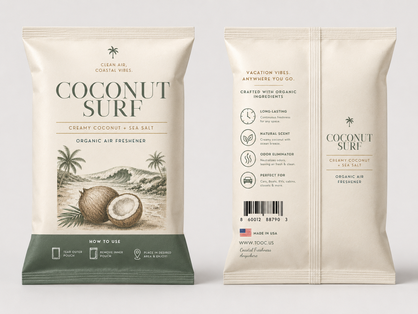 Organic Air Freshener Pouch-  Coconut Surf